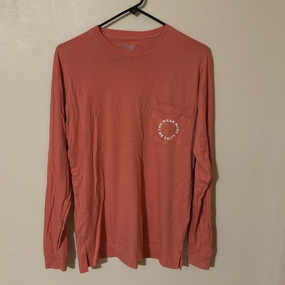 PINK by Victoria's Secret "The Ocean Made me Salty" Long Sleeve Coral Tee XS - Picture 1 of 5